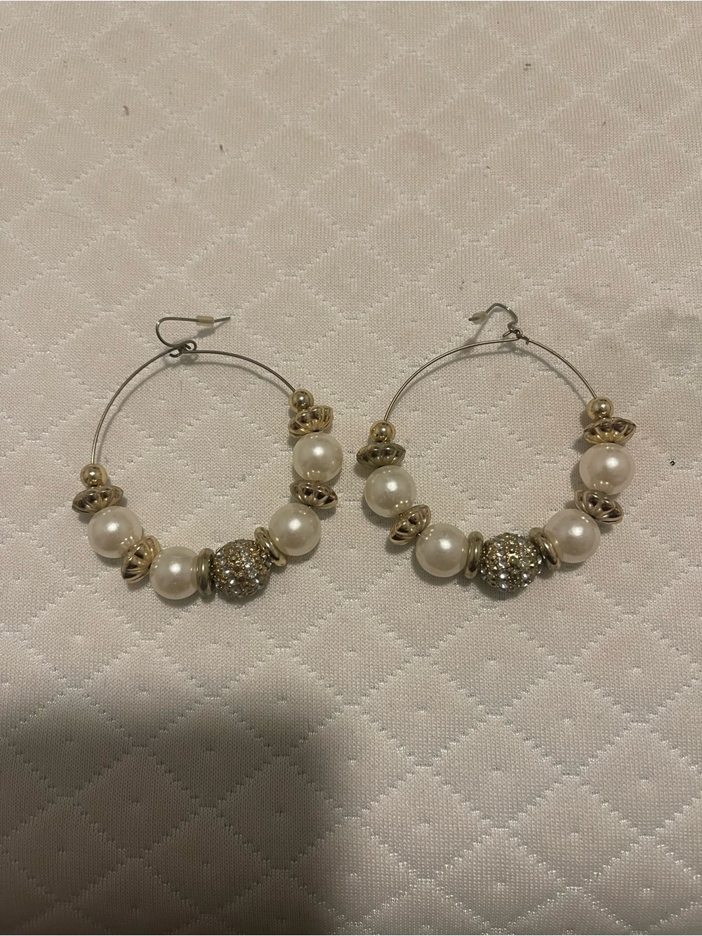 Gold and White Pearl Hoop Earrings